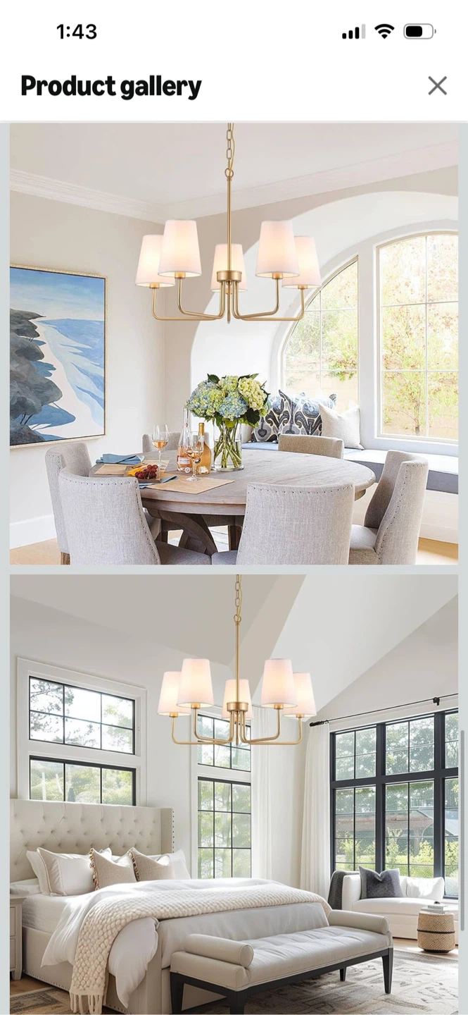 Brass Chandelier with White 5 Fabric Shades - photo 4