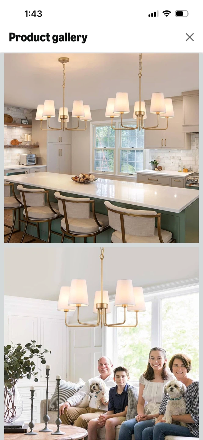 Brass Chandelier with White 5 Fabric Shades - photo 5