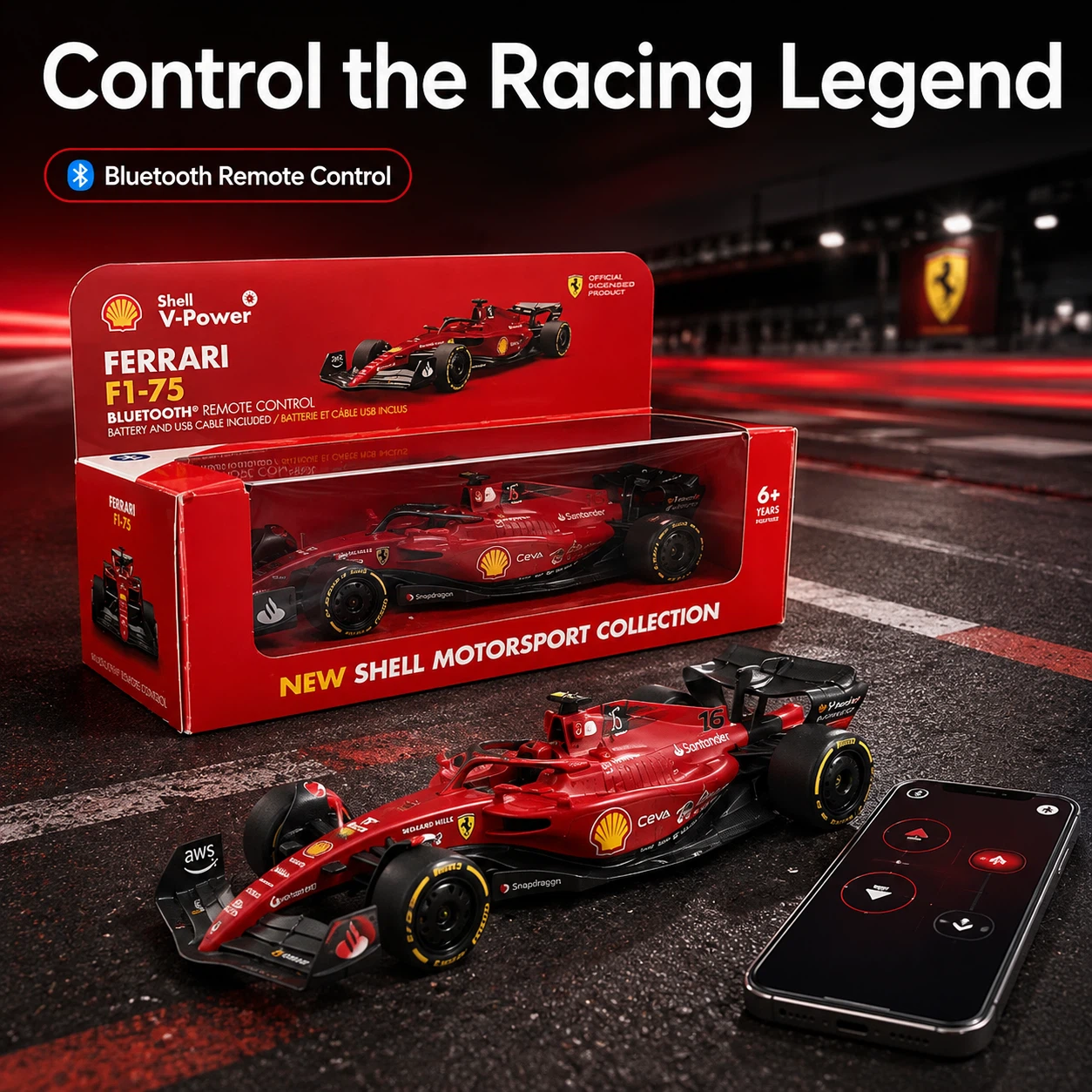 Shell V-Power Ferrari F1-75 Bluetooth Remote Control Car