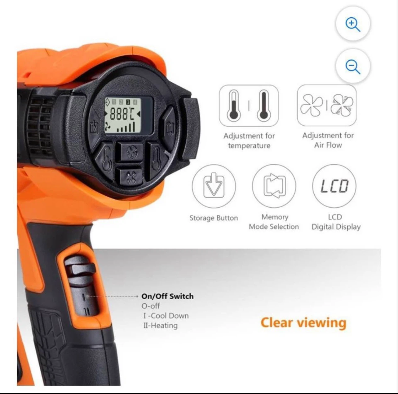 Heavy Duty Hot Air Gun (50°C-650°C) - Adjustable Temp,with LCD - photo 4