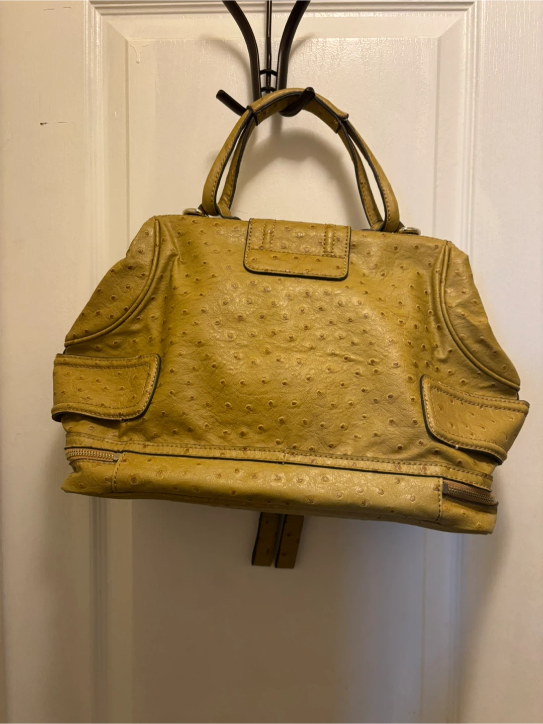 Guess Yellow Ostrich Embossed Satchel Handbag - photo 3