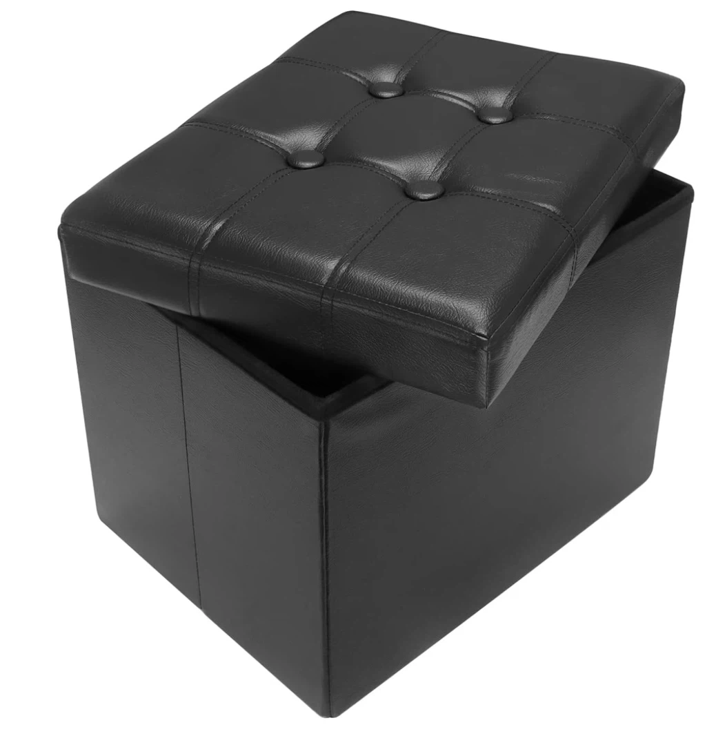 Home Storage Ottoman Black Leather