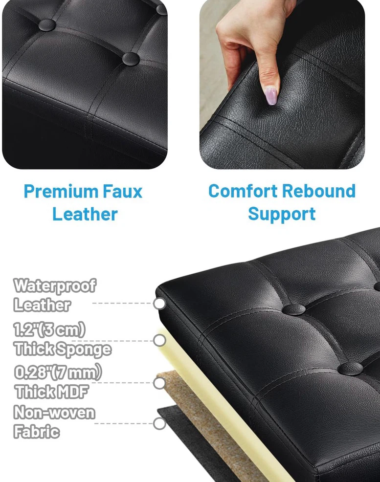 Home Storage Ottoman Black Leather - photo 5