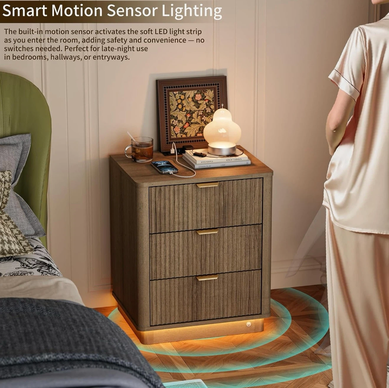 Fluted Nightstand with Charging Station - photo 3