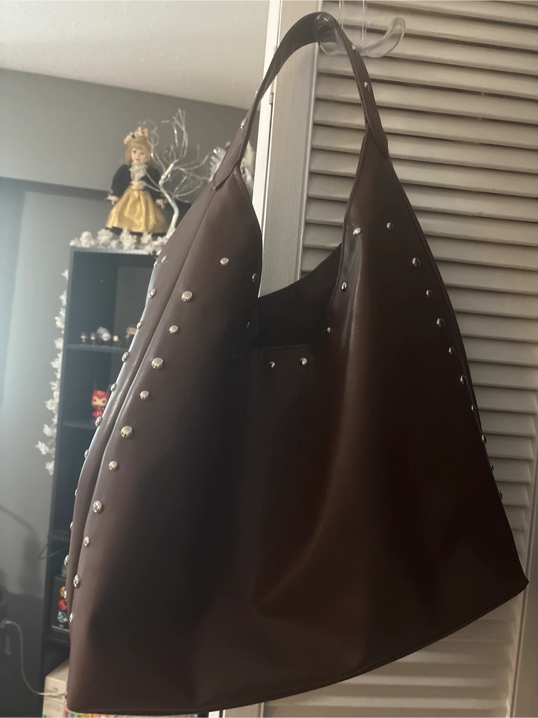 Brown Faux Leather Studded Shoulder Bag - photo 2