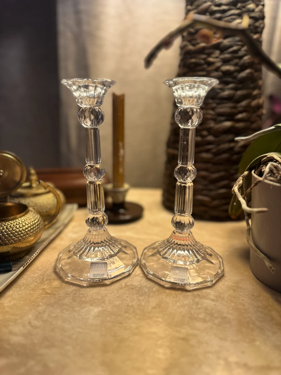 Pair of Fifth Avenue Crystal Candlesticks