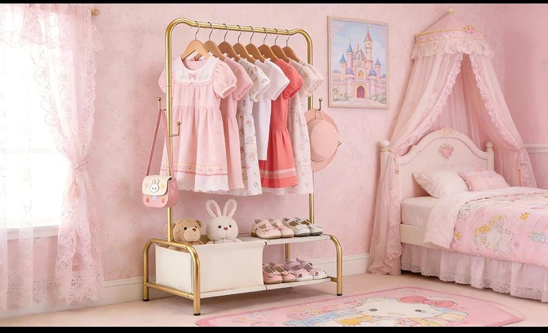 Children's Clothes Rack with Storage Basket