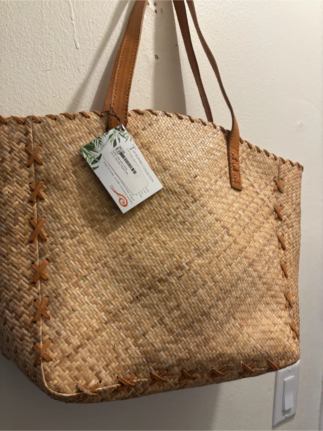 NEW- CLEARANCE-Woven Tote Bag with Leather Straps