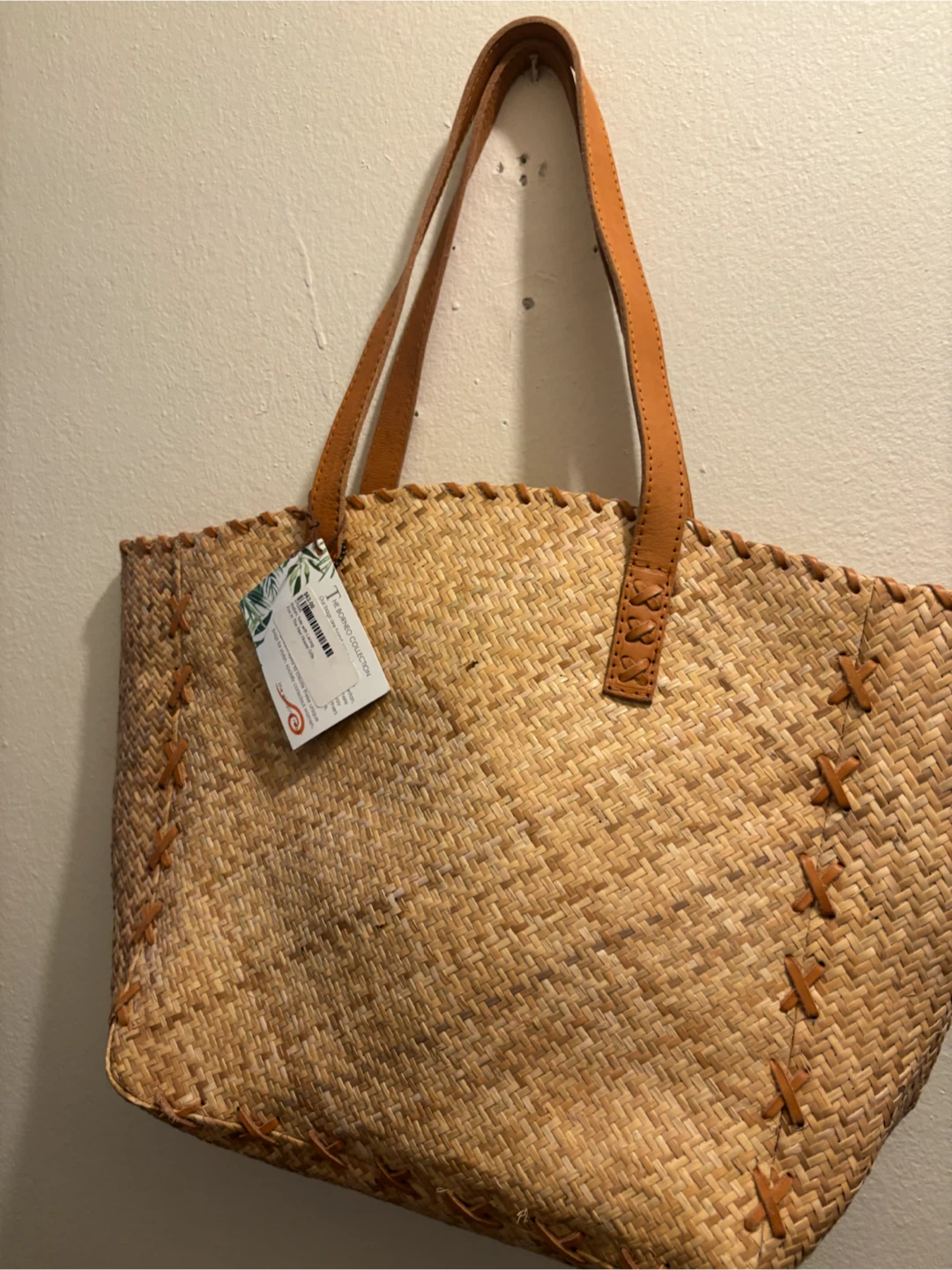 NEW- CLEARANCE-Woven Tote Bag with Leather Straps - photo 2
