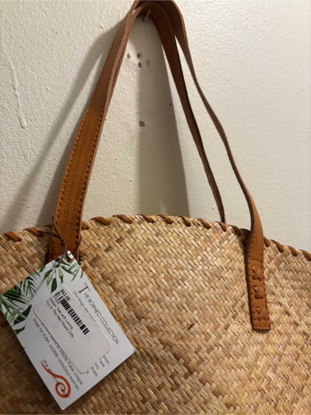NEW- CLEARANCE-Woven Tote Bag with Leather Straps - photo 4