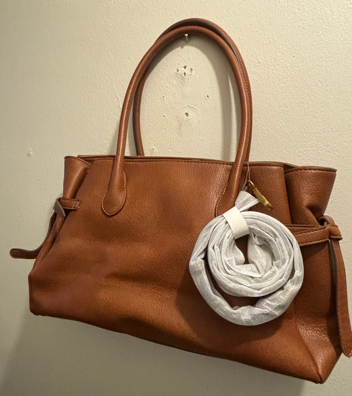 NEW-CLEARANCE Style & Co Brown Faux Leather Tote Bag with Strap