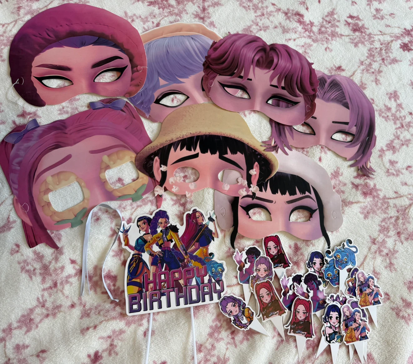 Anime-themed Birthday Party Masks and Cake Toppers