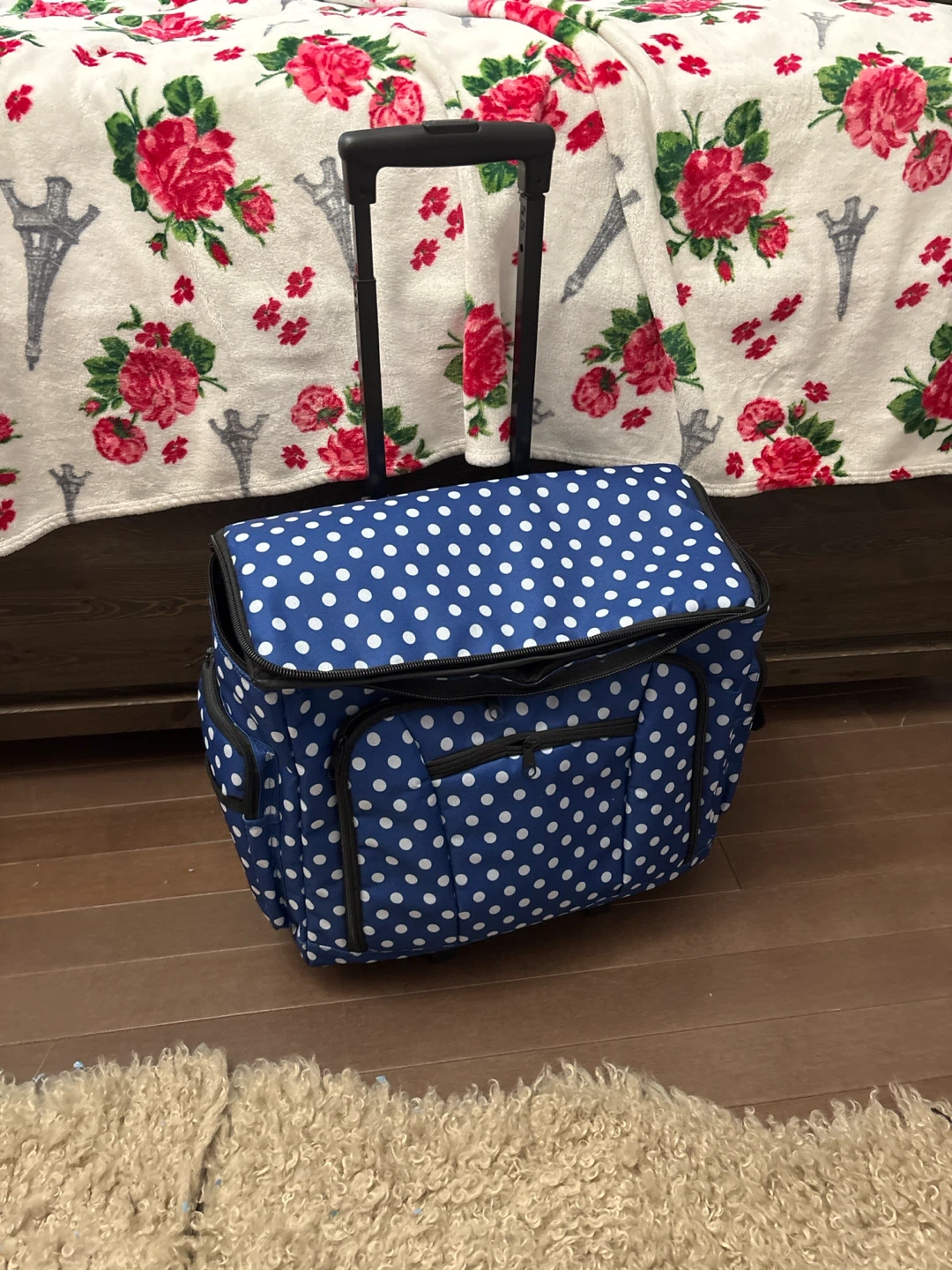 Blue Polka Dot Rolling Sewing Bag