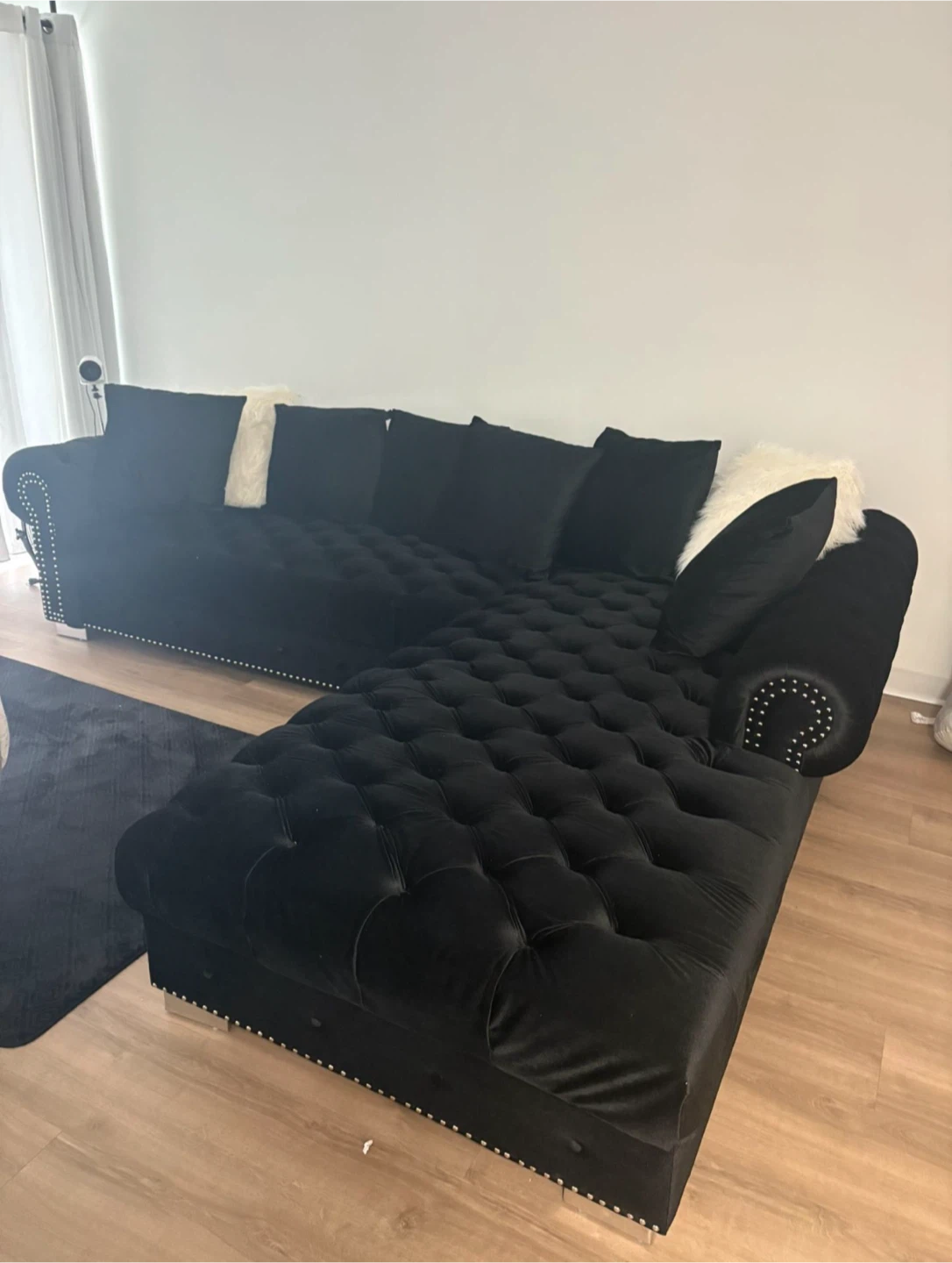 Black Velvet Tufted Sectional Sofa