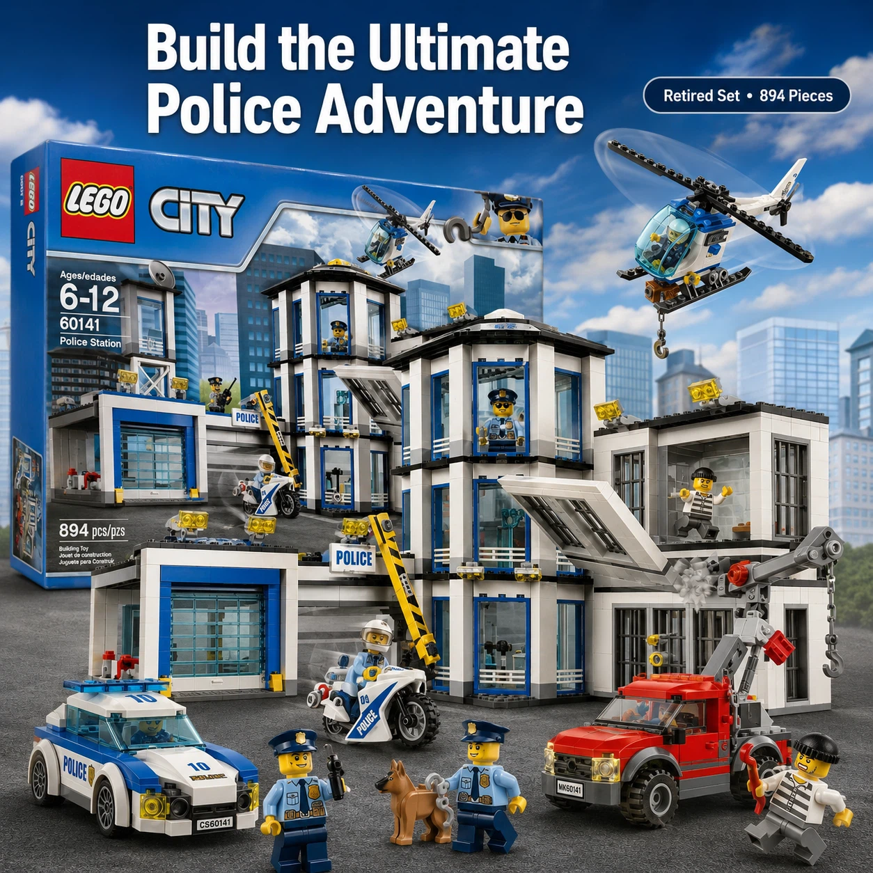 Lego City Police Station Building Toy Set (60141) Retired 2017