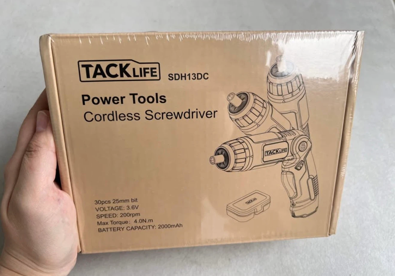 Tacklife 3.6V Cordless Screwdriver + 30-Pc Bit Set