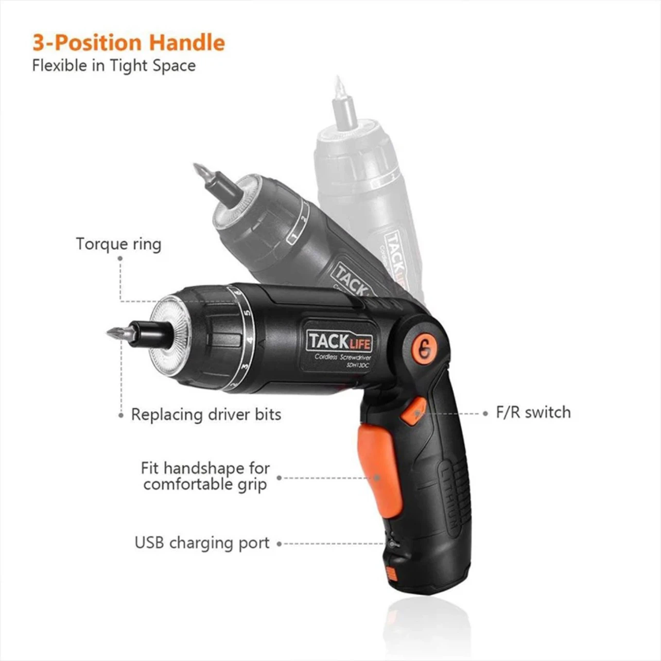 Tacklife 3.6V Cordless Screwdriver + 30-Pc Bit Set - photo 5
