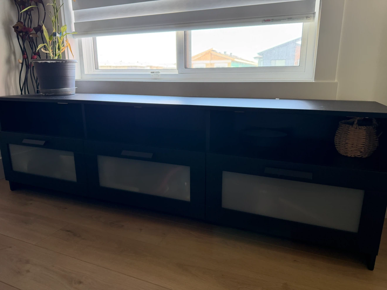 Black TV Stand with Frosted Cabinet Doors - photo 3