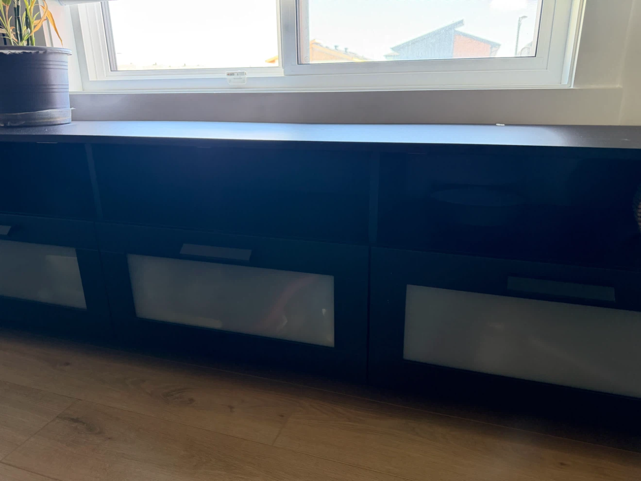 Black TV Stand with Frosted Cabinet Doors - photo 5