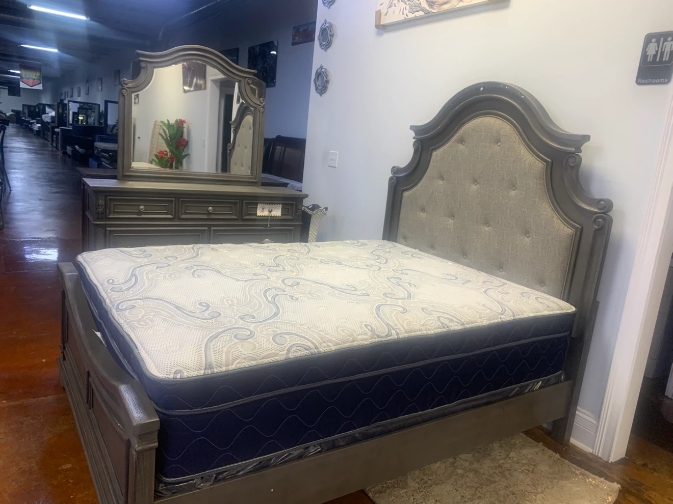 Tufted Upholstered Bed Frame with Matching Dresser and Mirror - photo 2