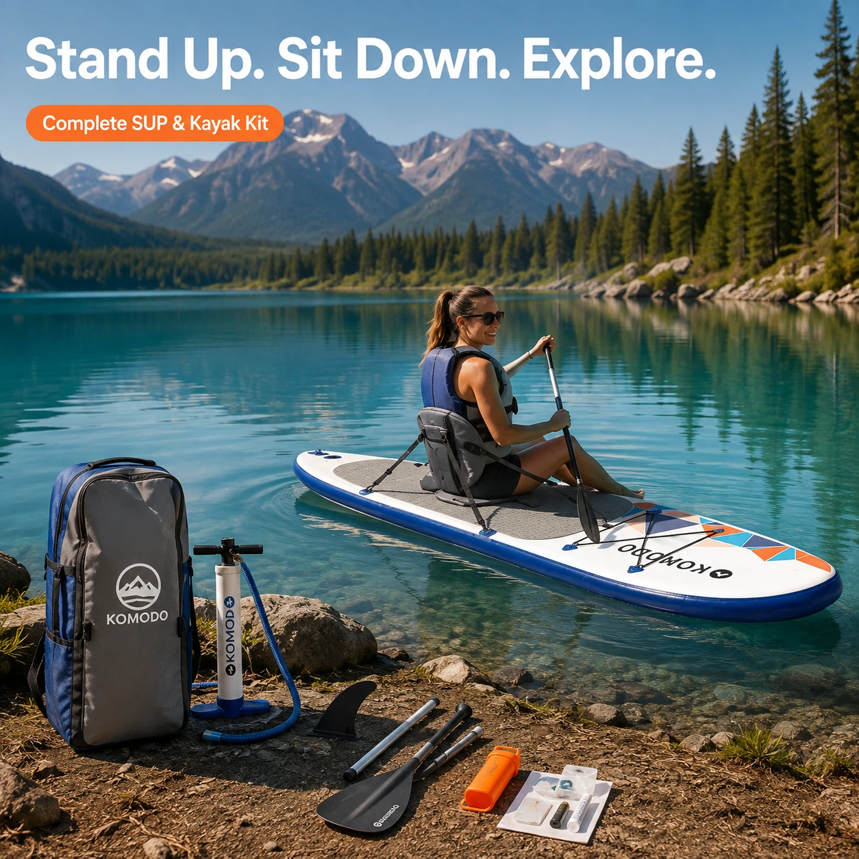 KOMODO Inflatable SUP Board with Paddle KDINSUP115A