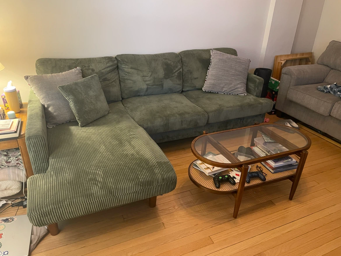 Green Corduroy Sectional Sofa - photo 2