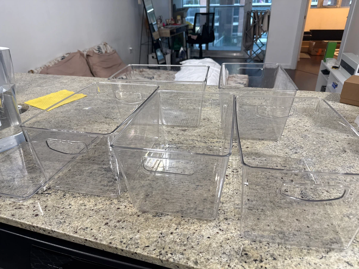 Set of 6 Clear Plastic Storage Bins with Handles