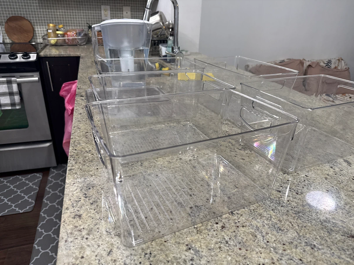 Set of 6 Clear Plastic Storage Bins with Handles - photo 2