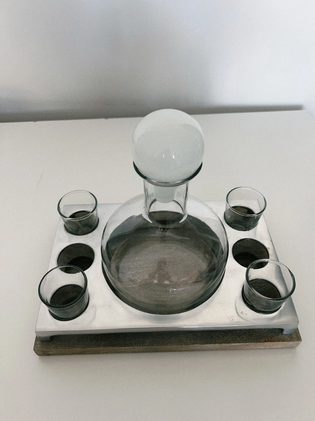 Glass Decanter Set with 4 Shot Glasses