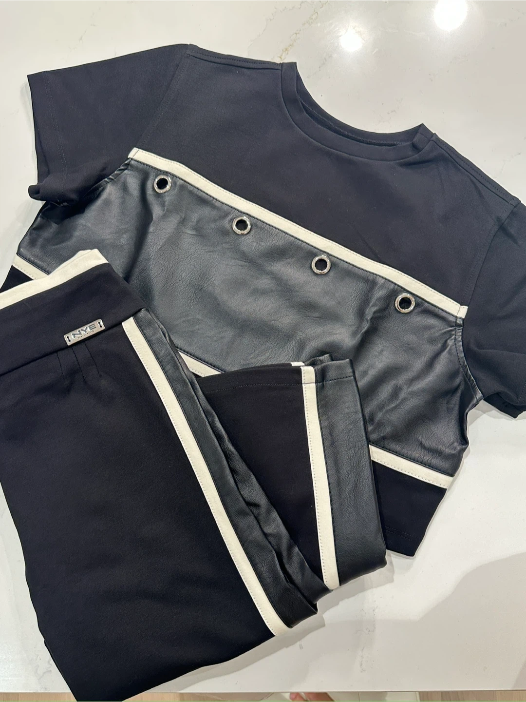 Women's Black Crop Top & Flare Pants Set