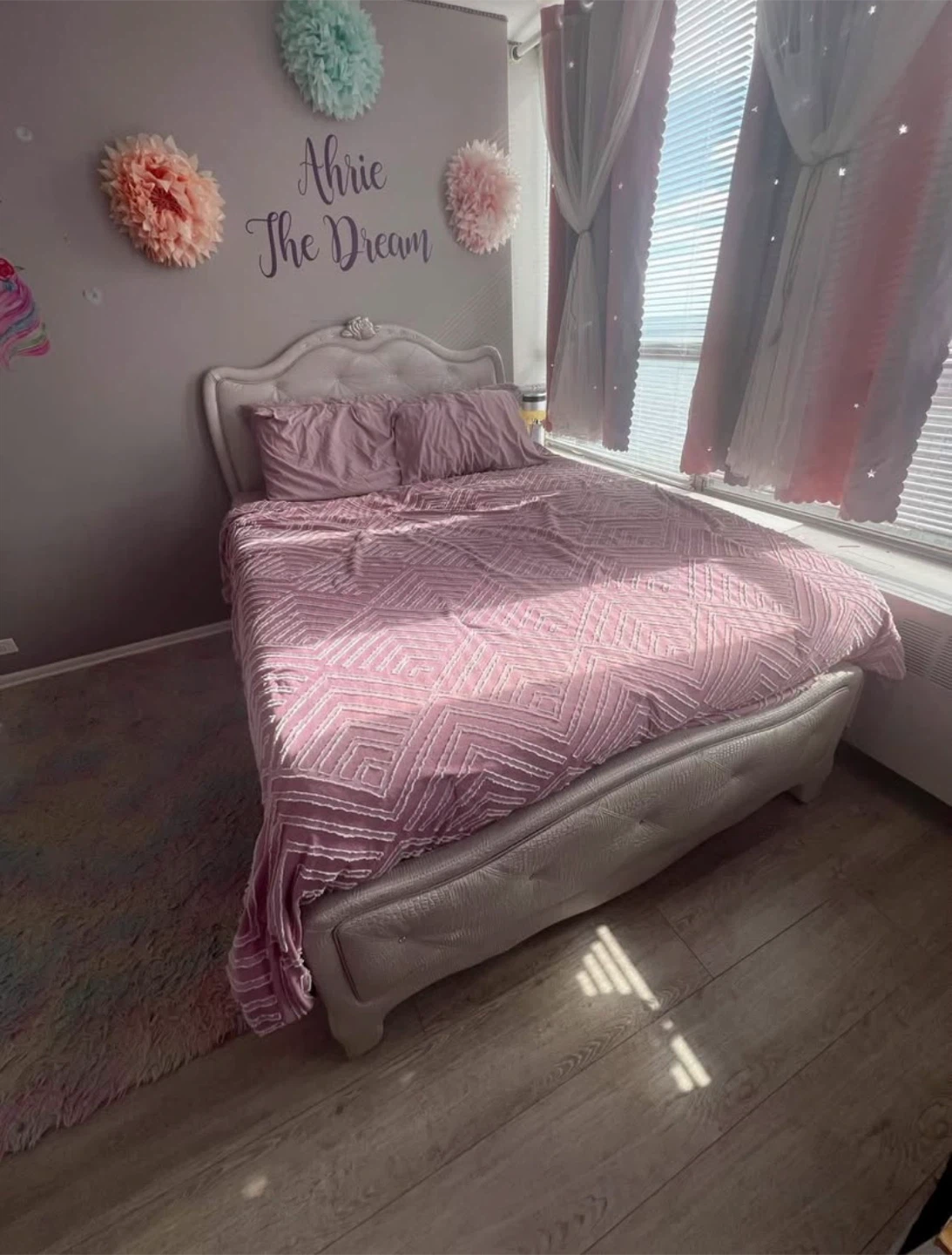 White Upholstered Queen Bed Frame and dresser and mirror - photo 2