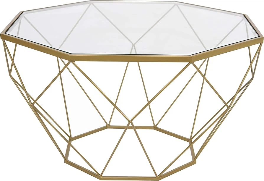 Gold Geometric Coffee Table with Glass Top - photo 2