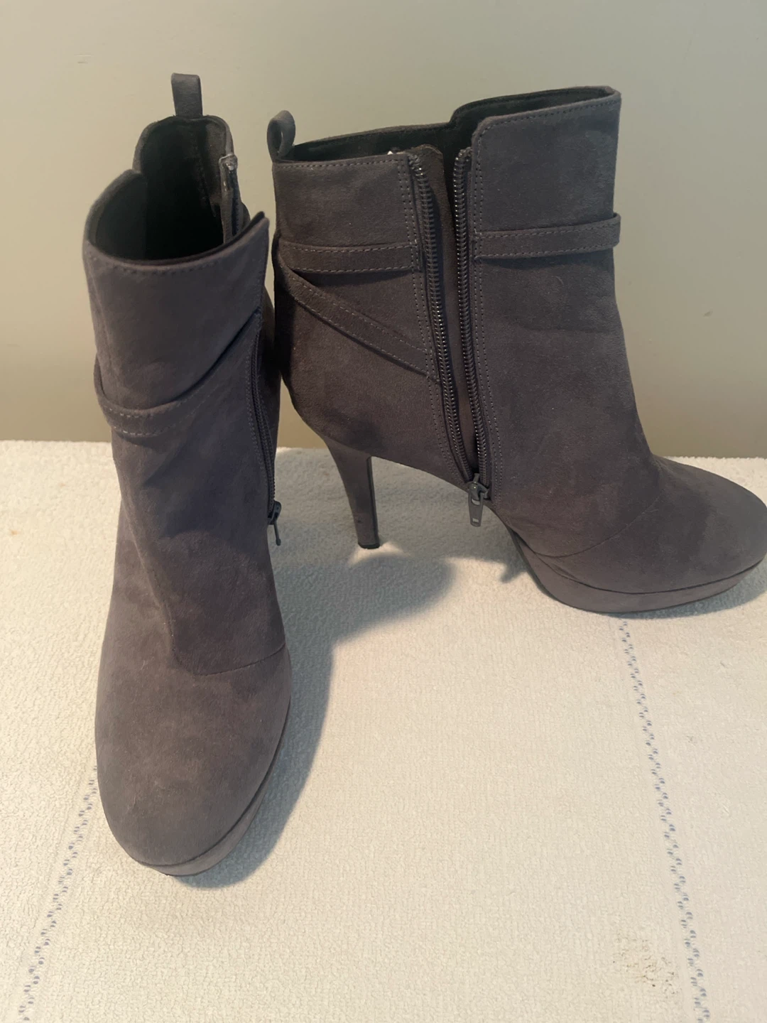 Grey Suede Ankle Boots with Heels