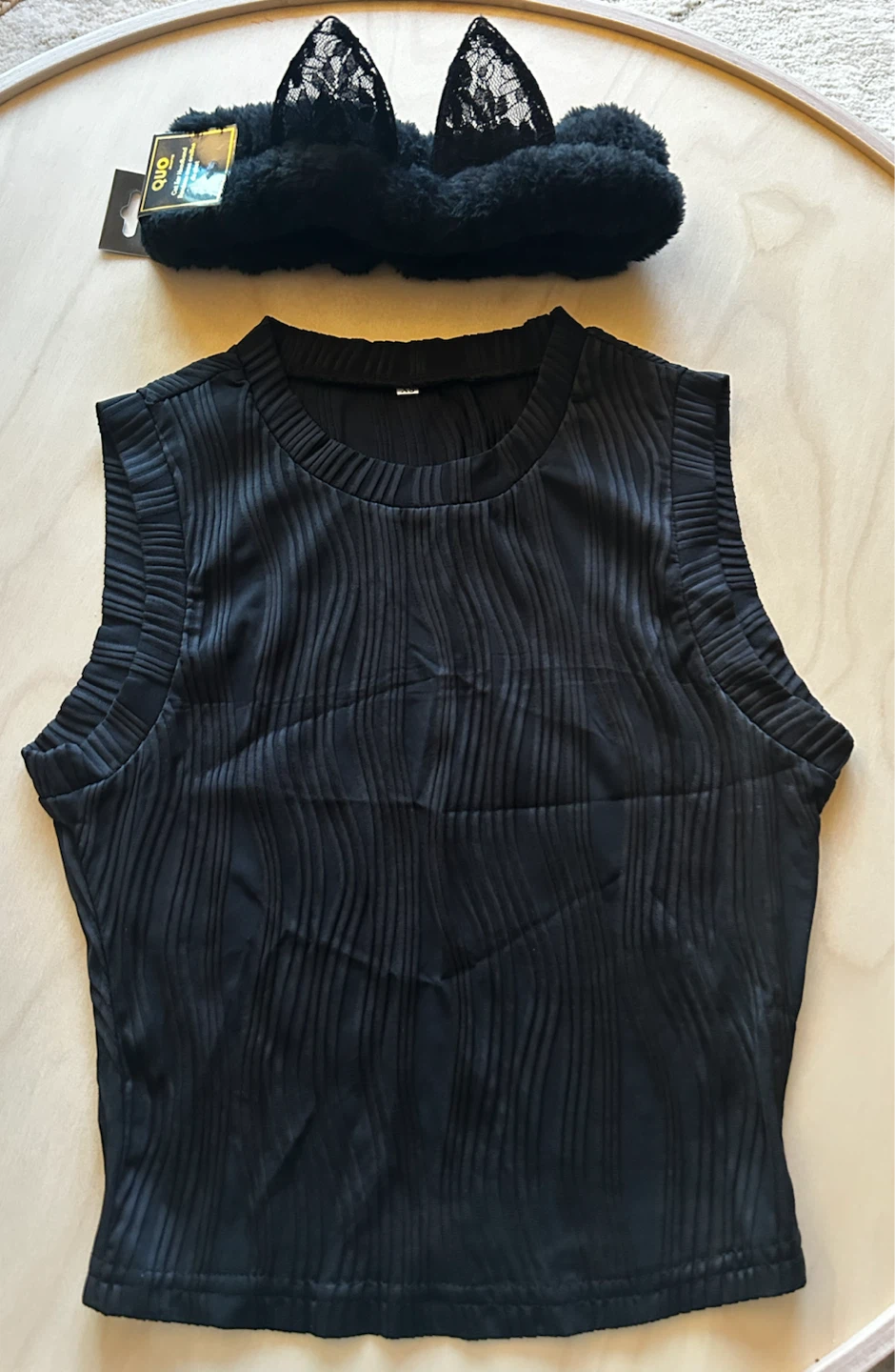 XS Black Tank Top & Fluffy Cat Ear Headband