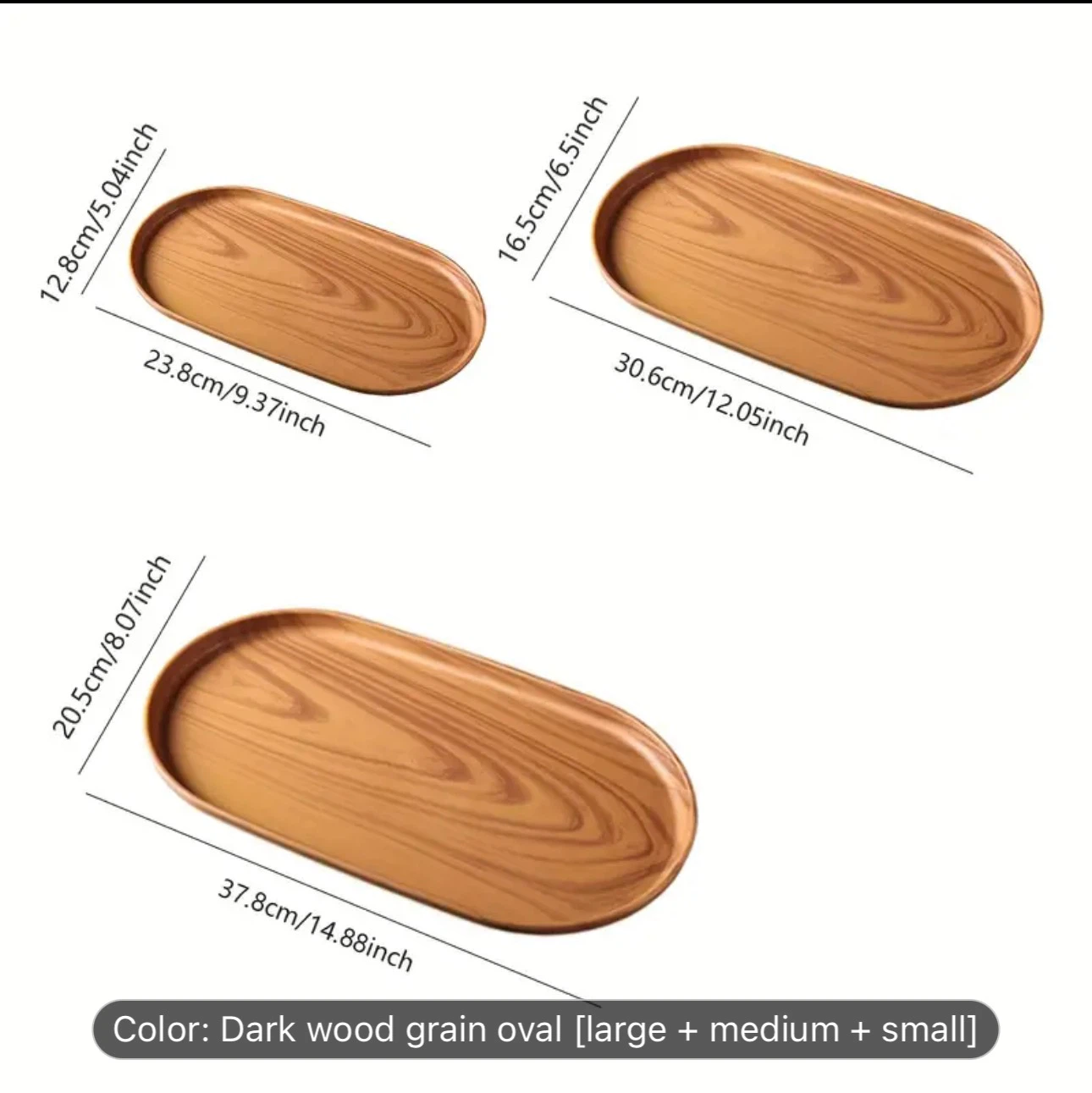 3pcs Oval Tray Set, Dark Wood Grain - photo 4