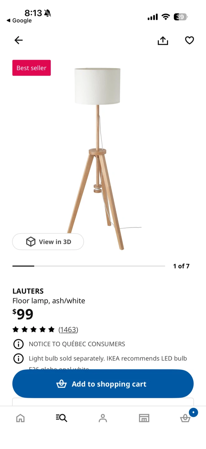 IKEA LAUTERS Floor Lamp, Ash/White - photo 3