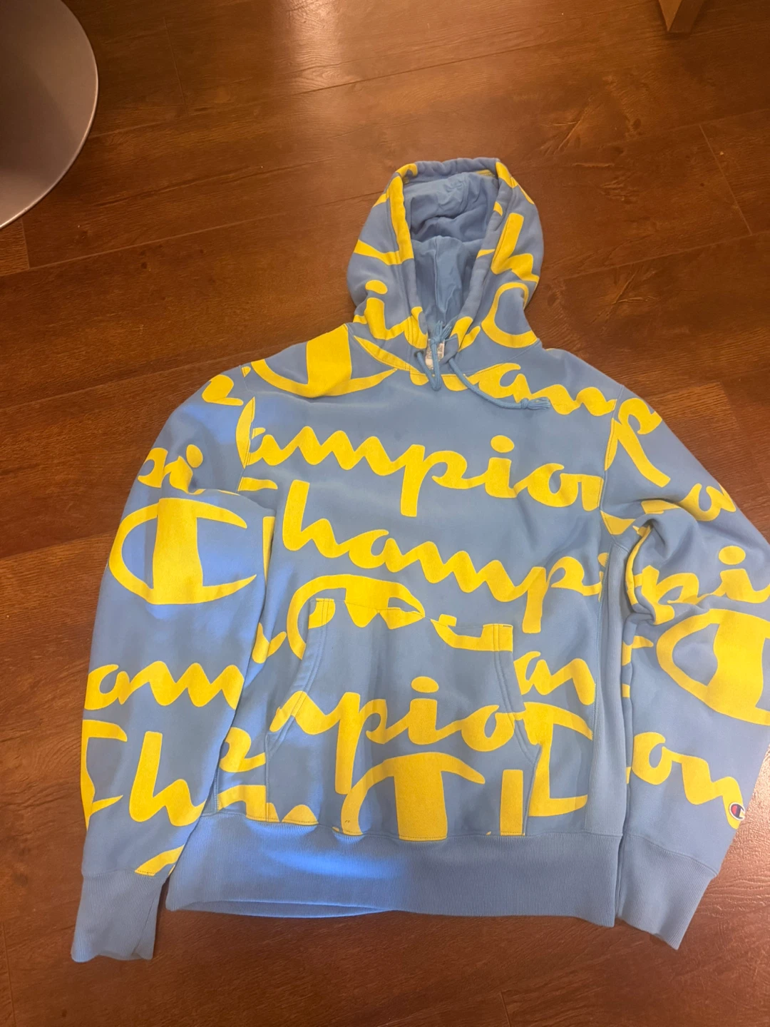 Champion Reverse Weave All Over Print Hoodie - Blue/Yellow - photo 2