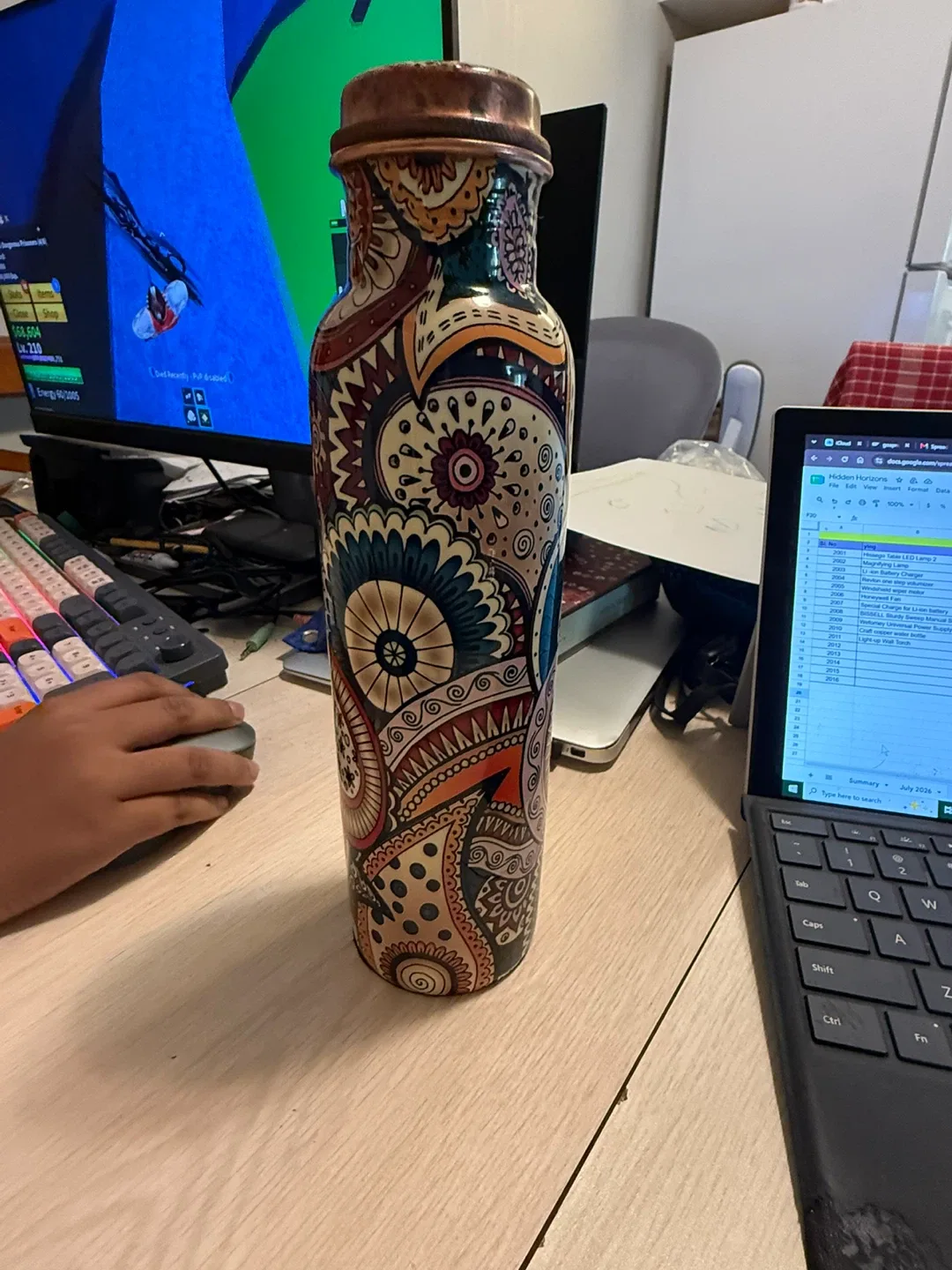 Copper Water Bottle - Vibrant Paisley Design - photo 3