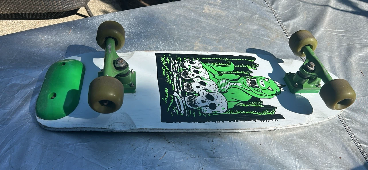 Custom Skateboard Deck with Dinosaur and Skulls Graphic - photo 2
