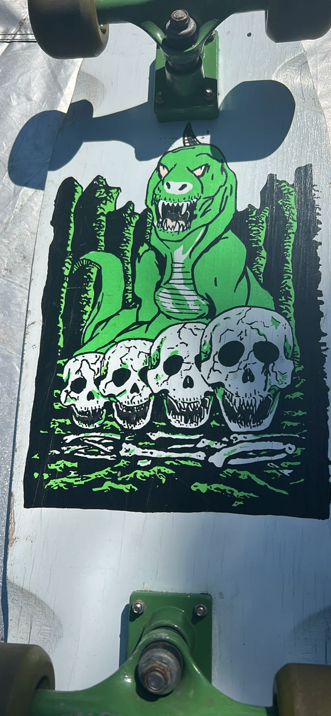 Custom Skateboard Deck with Dinosaur and Skulls Graphic - photo 4