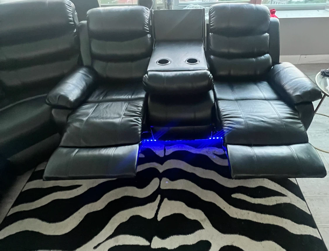 Black Leather Sectional Sofa with Recliners and LED Lights - photo 2