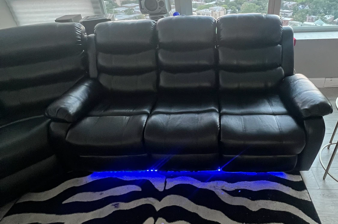 Black Leather Sectional Sofa with Recliners and LED Lights - photo 3