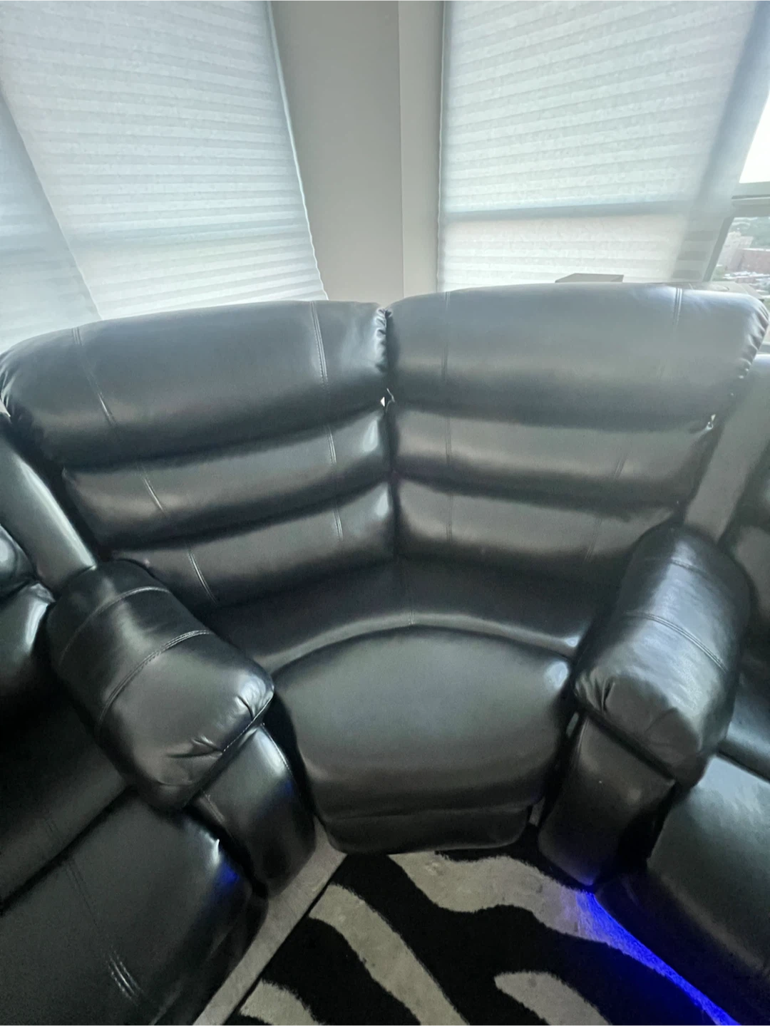 Black Leather Sectional Sofa with Recliners and LED Lights - photo 4