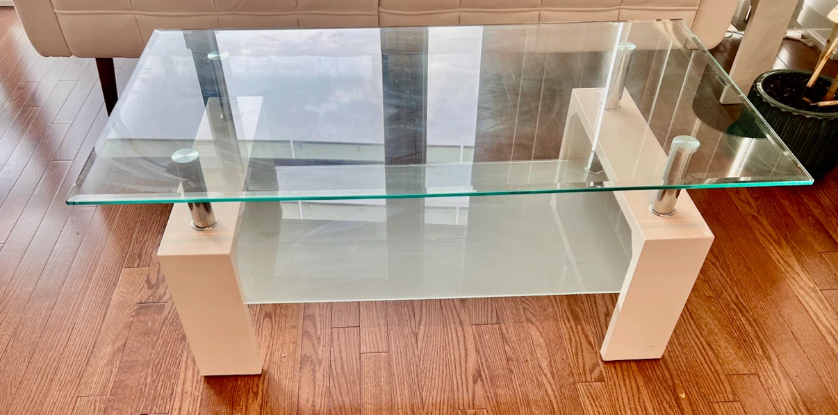 Modern Glass Coffee Table with Cream Base