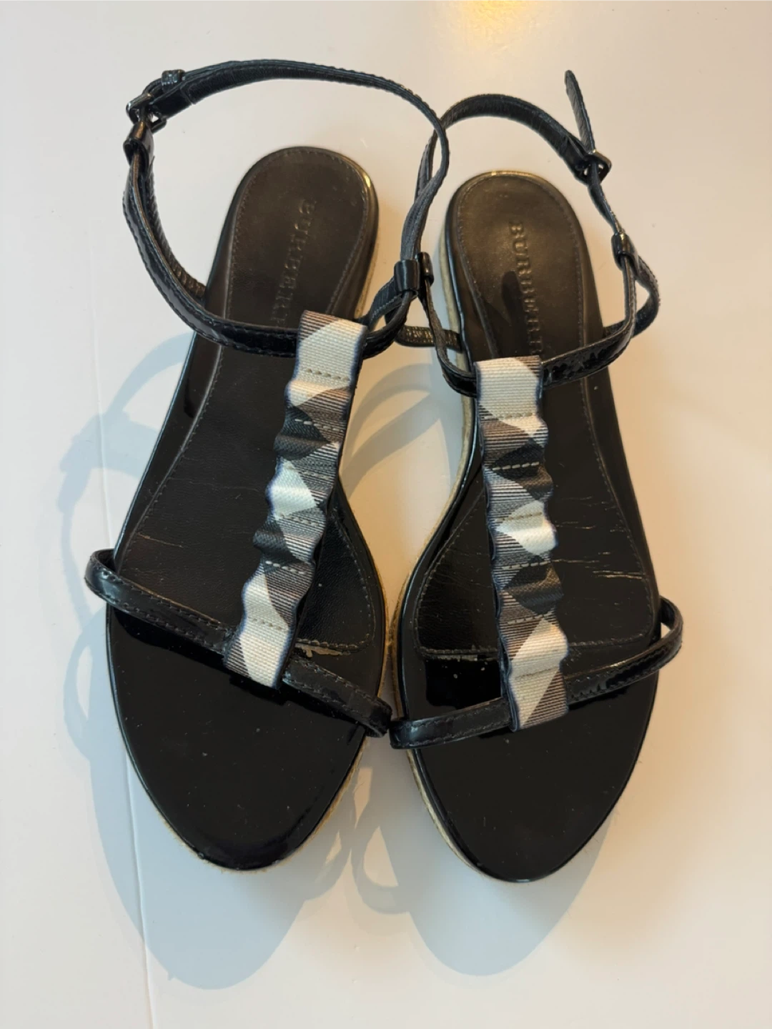 Burberry Nova Check Black Patent Sandals Size 40