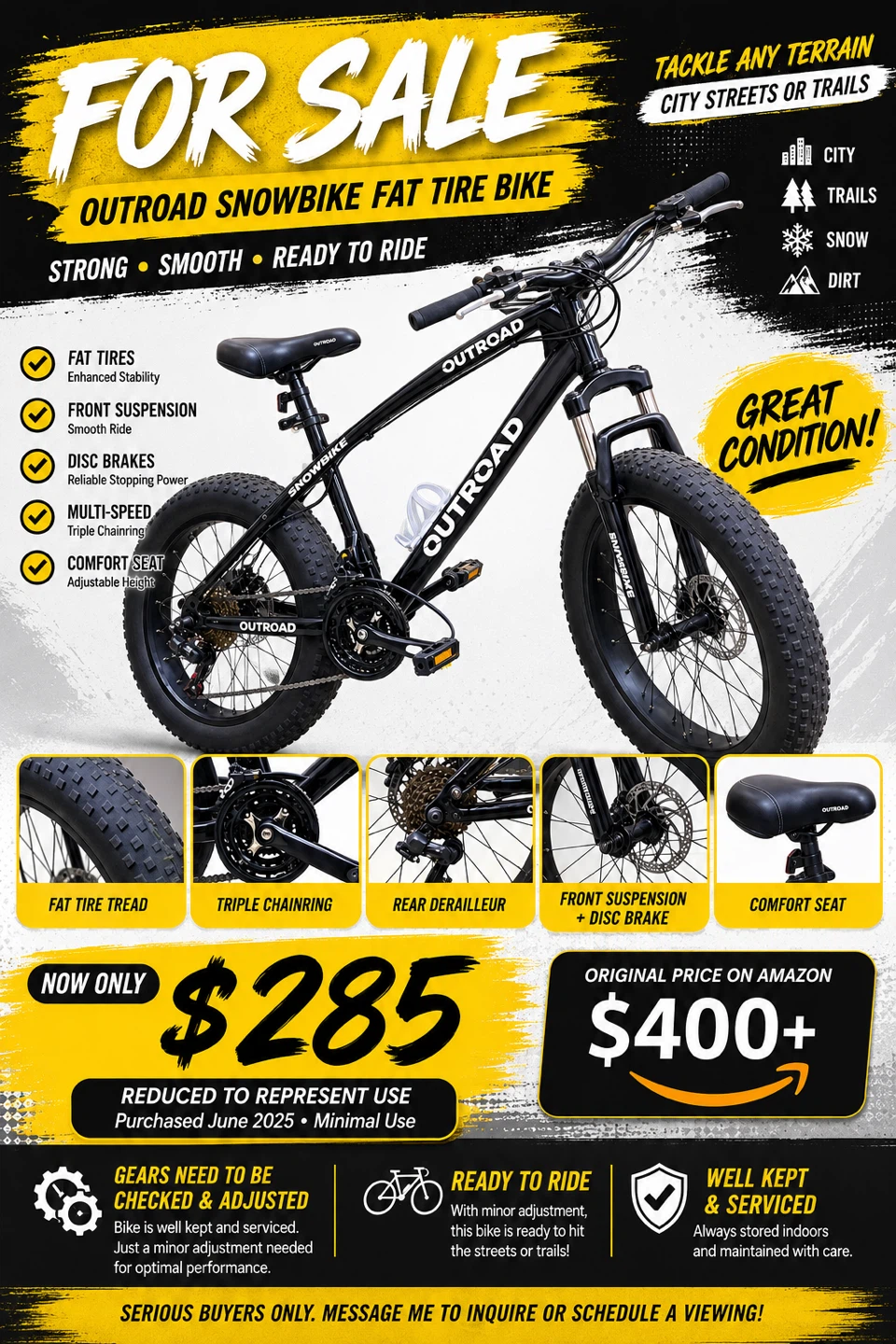 Outroad Snowbike Fat Tire Bike
