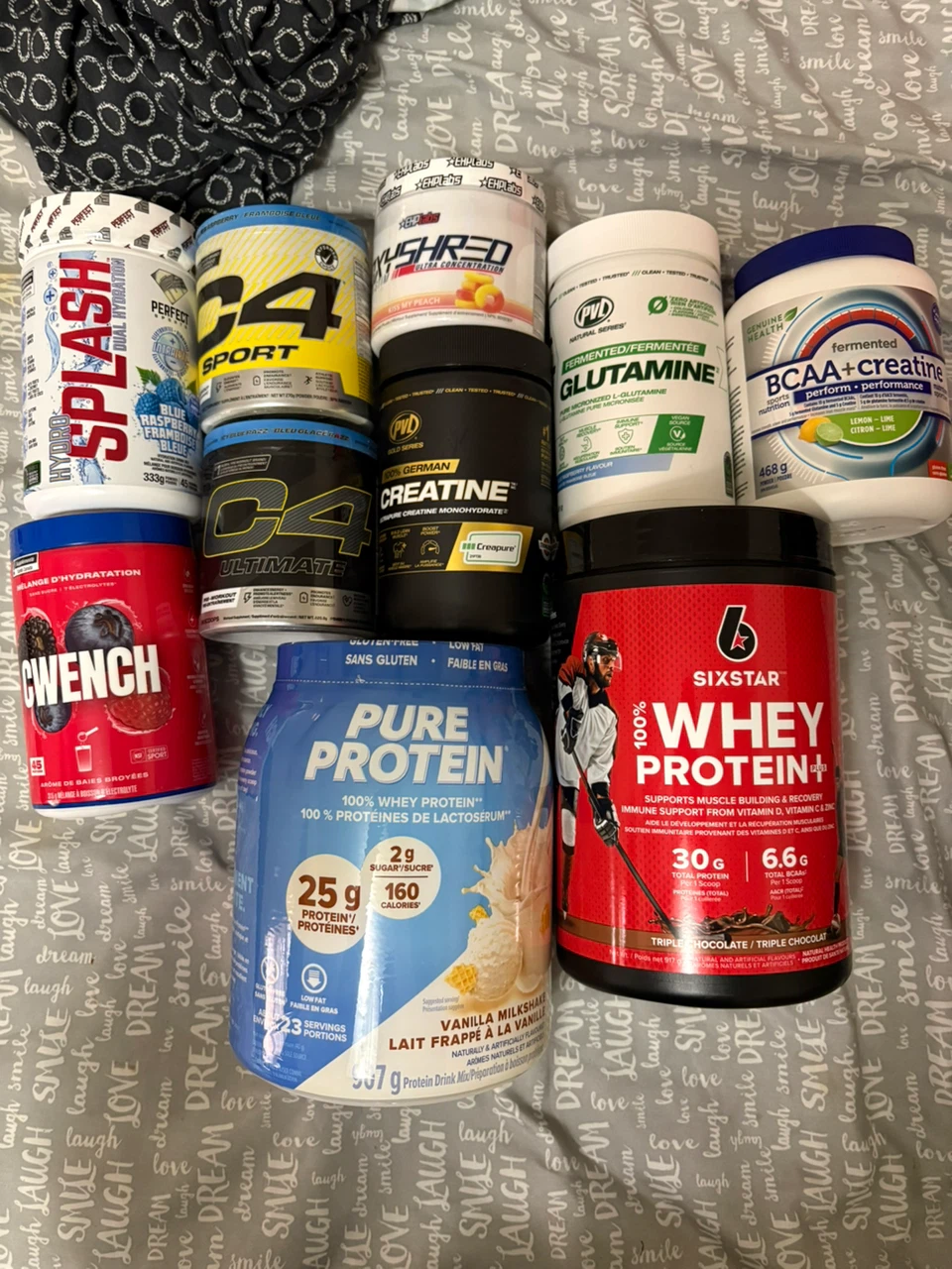 Assorted Protein Powders and Supplements