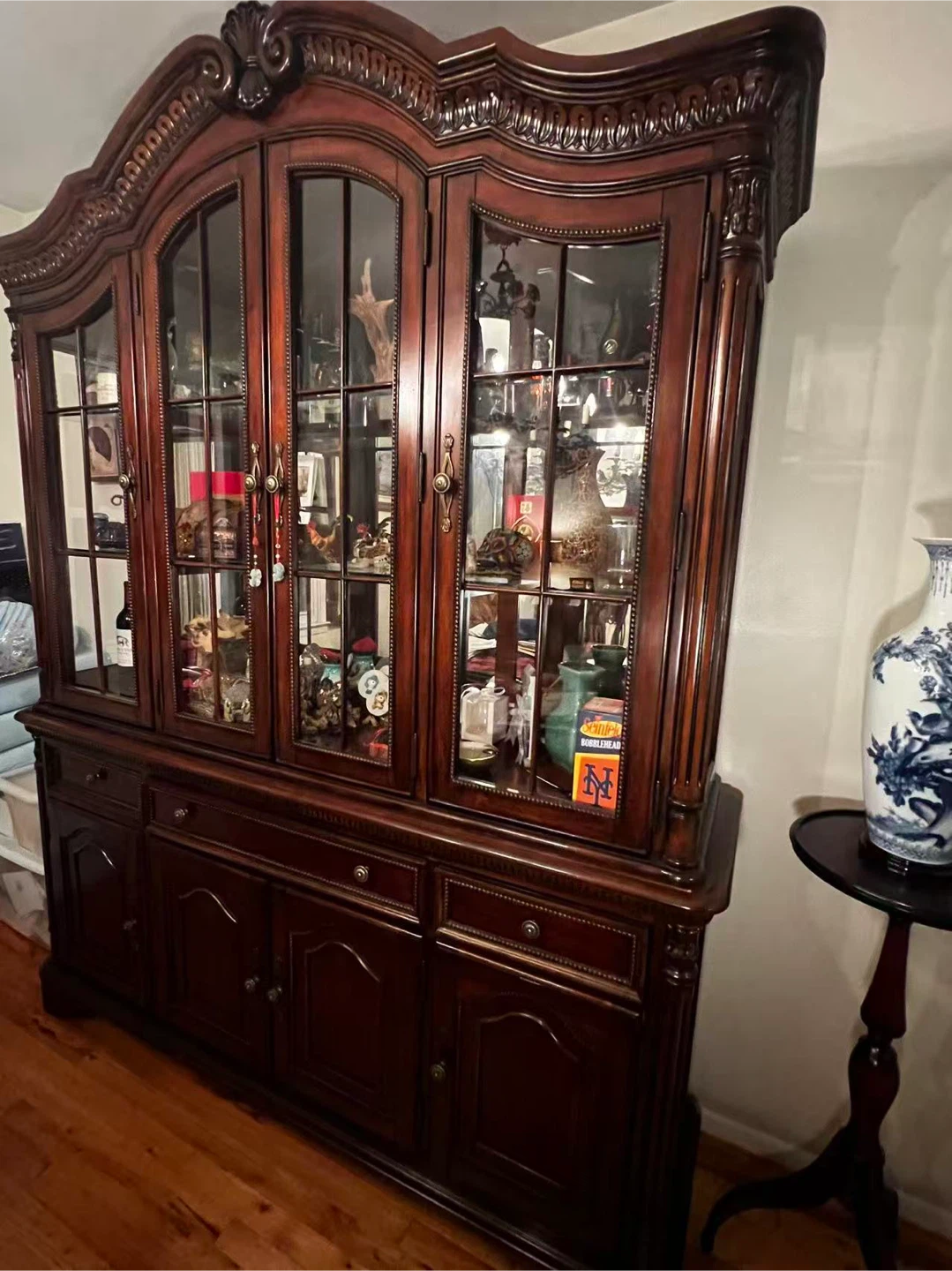 Large Mahogany China Cabinet with  table plus chairs