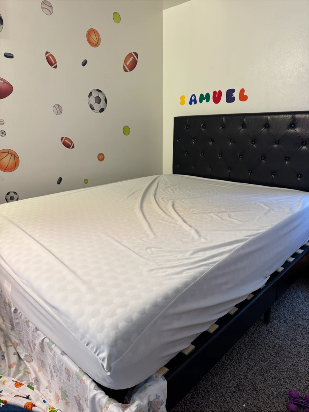 Black Tufted Headboard and Mattress