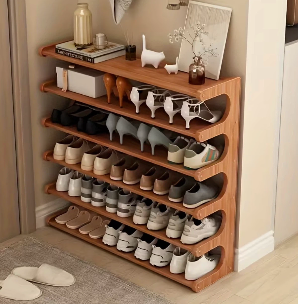 6-Tier Bamboo Wooden Shoe Rack Organizer (BRAND NEW IN BOX)